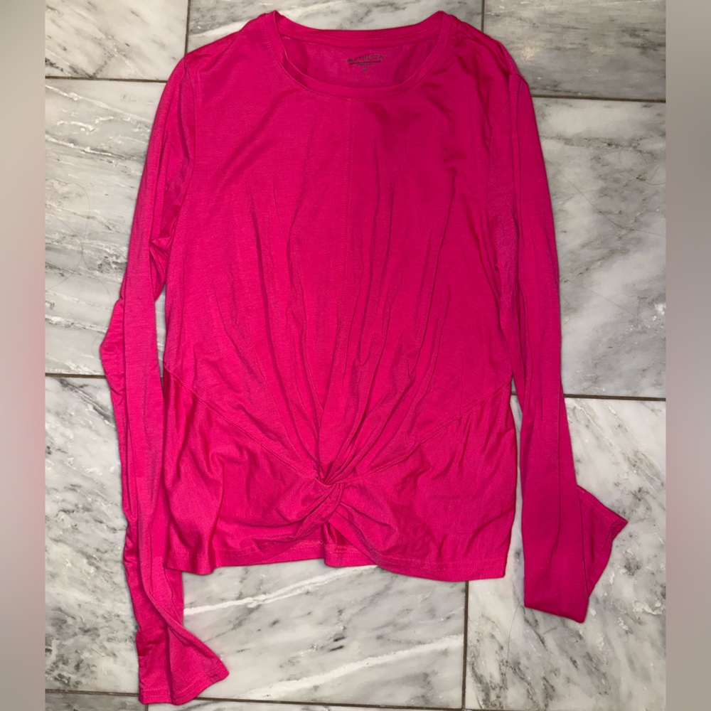 Women's Bright Pink Long-Sleeve Twist Front Top